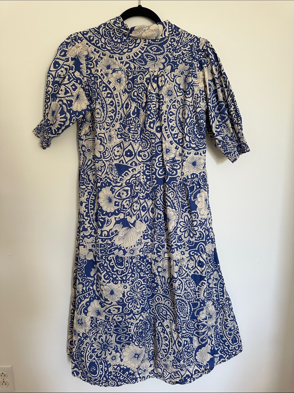Umgee Blue and Cream Boho Paisley Midi tiered Dress- Size Small - Picture 7 of 7